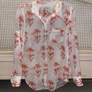 Madewell White Floral Sheer Button Up Blouse Top